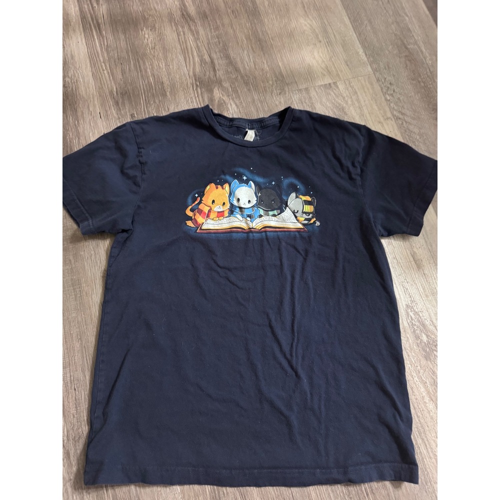 TeeTurtle Mens Navy Blue Wizard Kittens Reading Graphic T-Shirt Size M